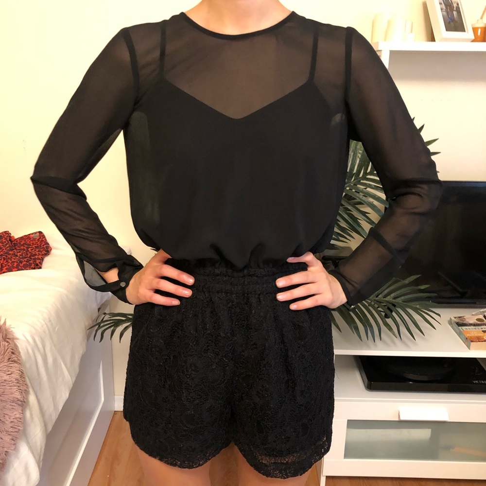 BCBG black sheer romper/ short jumpsuit